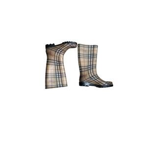 Burberry Haymarket Rubber Rain Winter Lug Sole Boots In Classic Check SZ 8 (39)